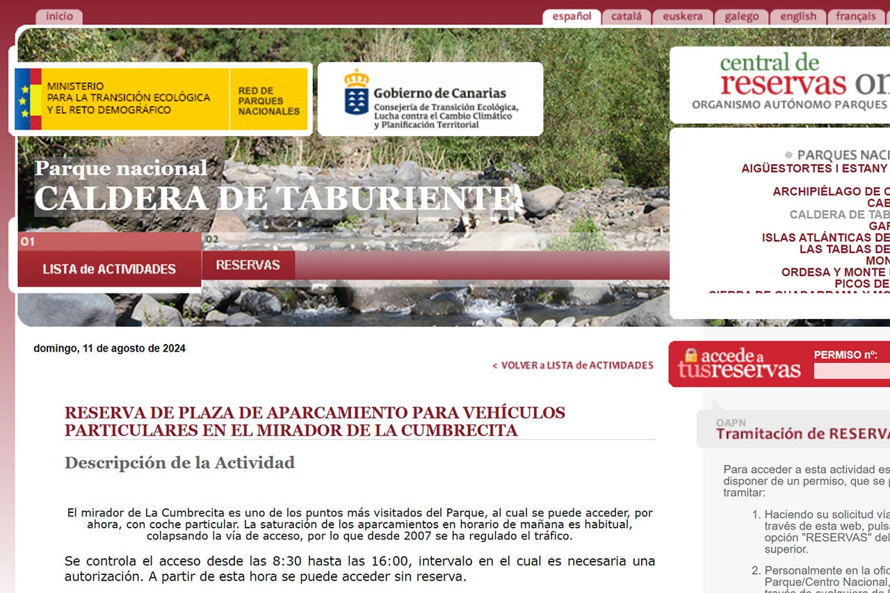 Web del Parque Nacional de la Caldera de Taburiente